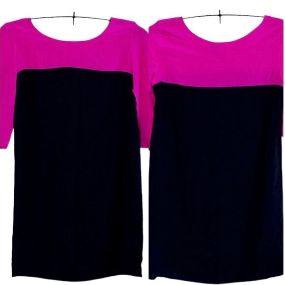 Amanda Uprichard 100% Silk Color Block Fuchsia Black Shift Dress Sz M - Picture 7 of 7